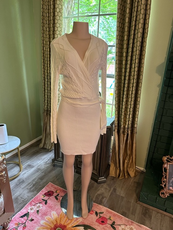 Guess Dresses & Skirts - Guess Cream Wrap Cable Knit Long Sleeve Dress